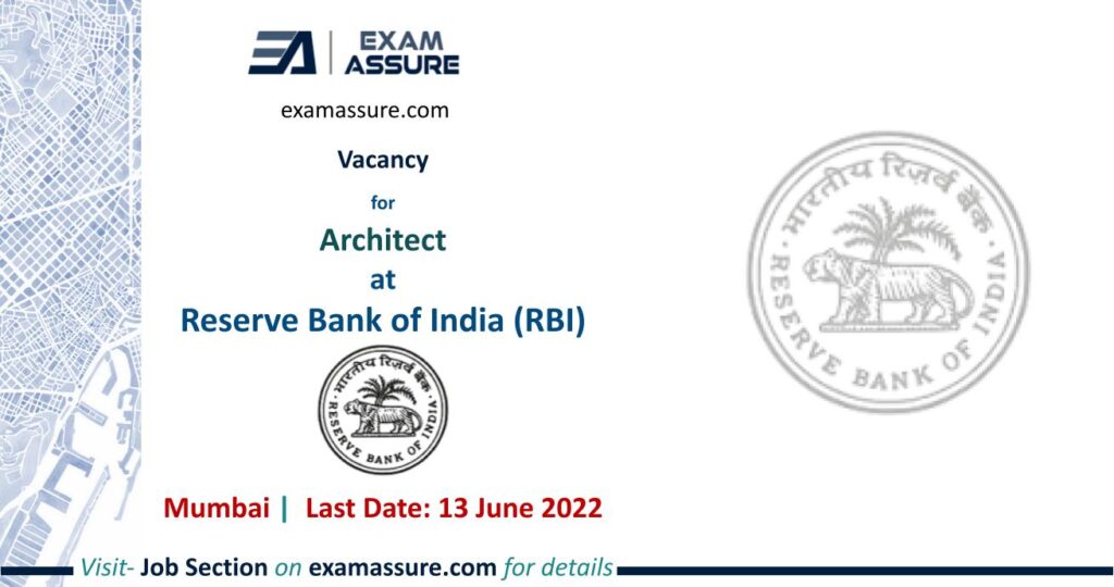 Vacancy for Architect at Reserve Bank of India (RBI), Mumbai