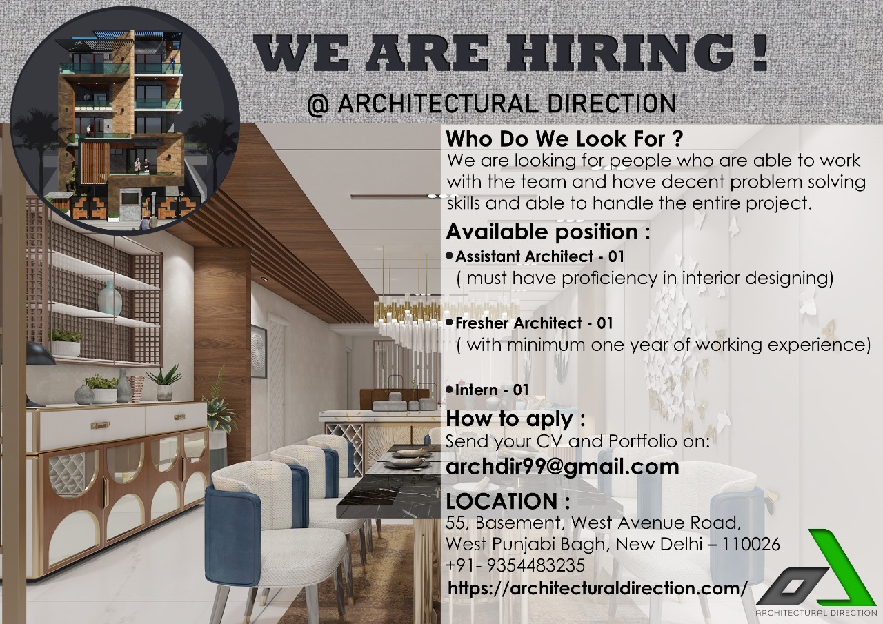 Vacancy for Fresher Architect, Assistant Architect and Intern at