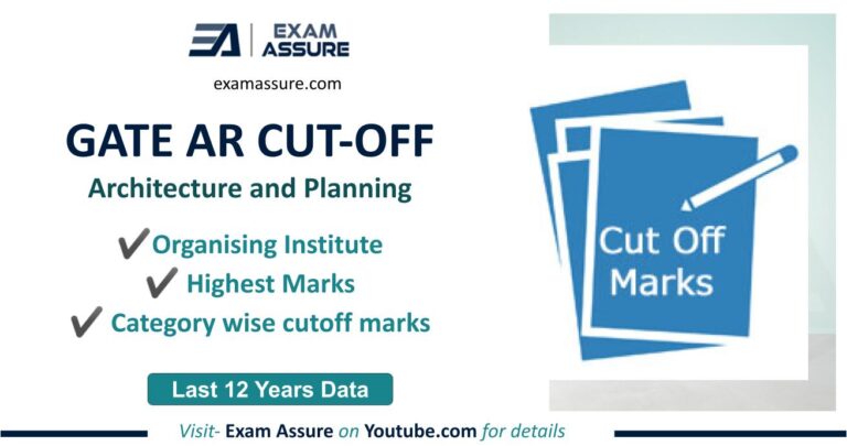 GATE AR Cut-off Marks Gate Architecture and Planning Year-Wise Cut-off Marks Organising Institute Highest Marks Previous year cutoff marks (Last 12 Years) ExamAssure GATE AR Classes