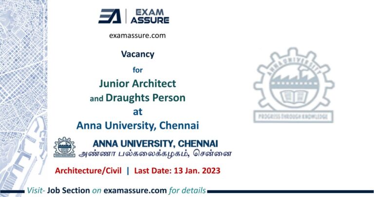 Vacancy for Junior Architect and Draughts Person at Anna University, Chennai