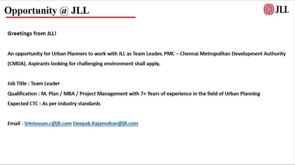 Vacancy for Team Leader at JLL India | Chennai | (Exp.: 7+ Years)