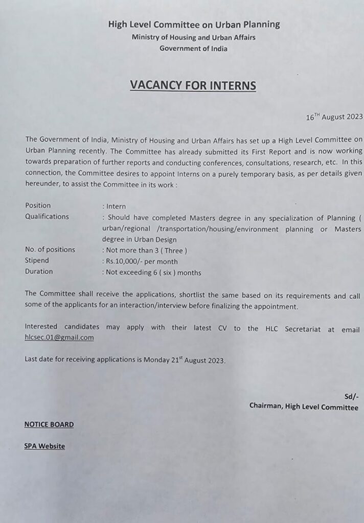Ministry of Housing and Urban Affairs (MoHUA) (High Level Committee on Urban Planning)