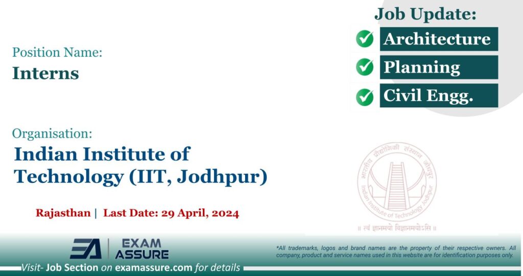 Vacancy for Interns at Indian Institute of Technology (IIT, Jodhpur) | Rajasthan | PAID INTERNSHIP (Last Date: 29 April 2024)