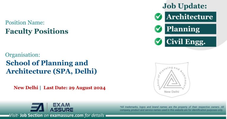 Vacancy for Faculty Positions at School of Planning and Architecture (SPA, Delhi) | New Delhi (Last Date: 29 August 2024)