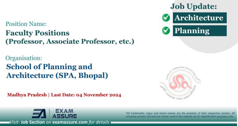 Vacancy for Faculty Positions (Professor, Associate Professor, etc.) at School of Planning and Architecture (SPA, Bhopal) | Madhya Pradesh (Last Date: 04 November 2024)