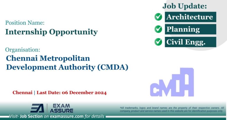 Internship Opportunity at Chennai Metropolitan Development Authority (CMDA) | Chennai (Last Date: 06 December 2024)