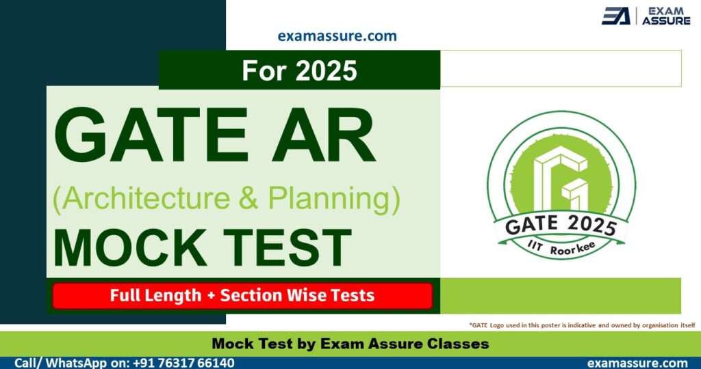 Mock Test Series with 1000 + practice questions - GATE AR Exam 2025 🚀

📌 What You'll Get:
▪ 03 Full-Length Mock Tests (New Pattern)
▪ Common Section A
▪ Section B1 - Architecture 
▪ Section B2 - Planning 

Includes Aptitude questions

📌 Previous Year paper for practice

Register Here: @ ₹999/- 
