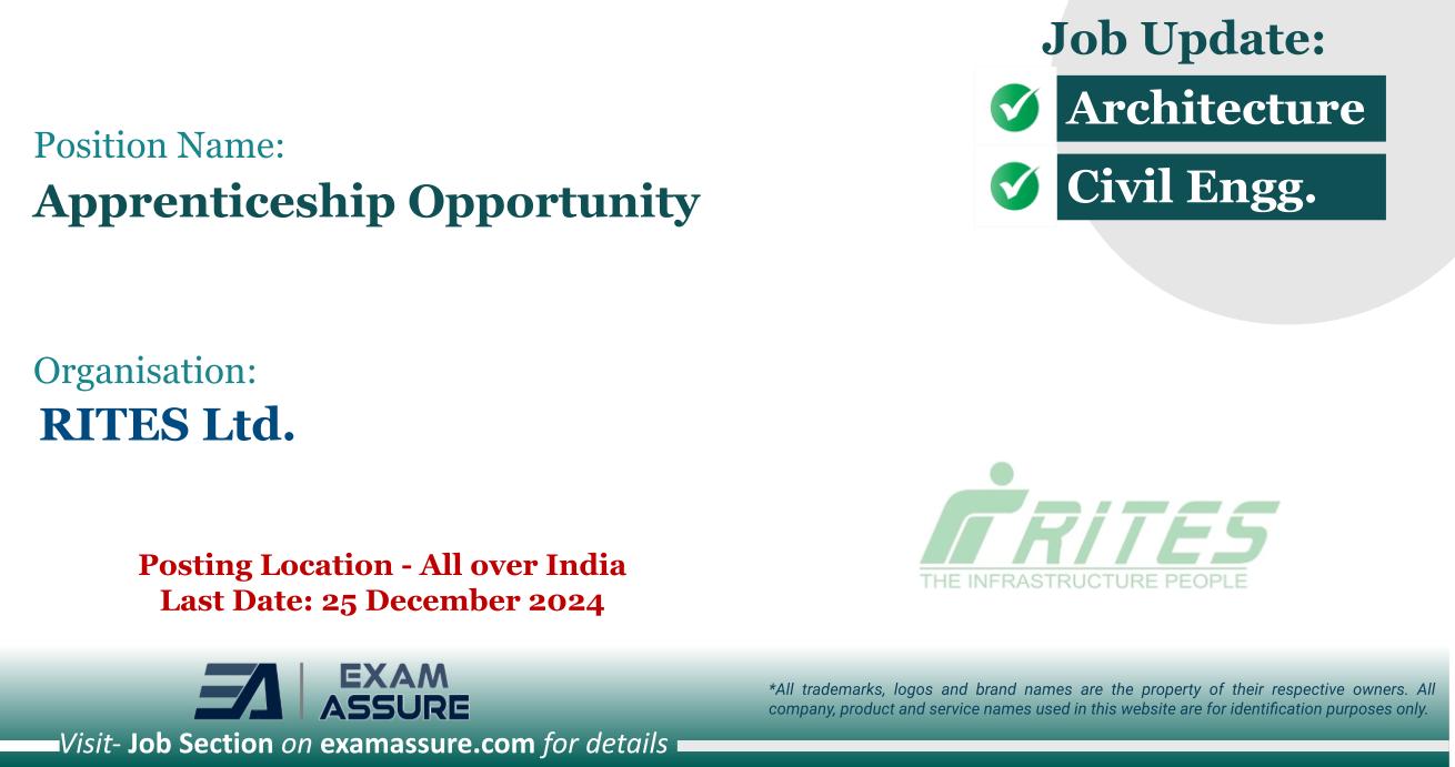 Apprenticeship Opportunity at RITES Ltd. | Posting Location - All over India (Last Date: 25 December 2024)