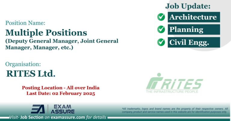 Vacancy for Multiple Positions (Deputy General Manager, Joint General Manager, Manager, etc.) at RITESLtd. | Posting Location - All over India (Last Date: 02 February 2025)