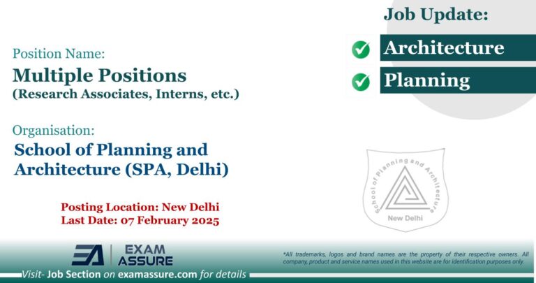 Vacancy for Multiple Positions (Research Associate, Interns, etc.) at School of Planning and Architecture (SPA, Delhi) | Posting Location - New Delhi (Last Date: 07 February 2025)