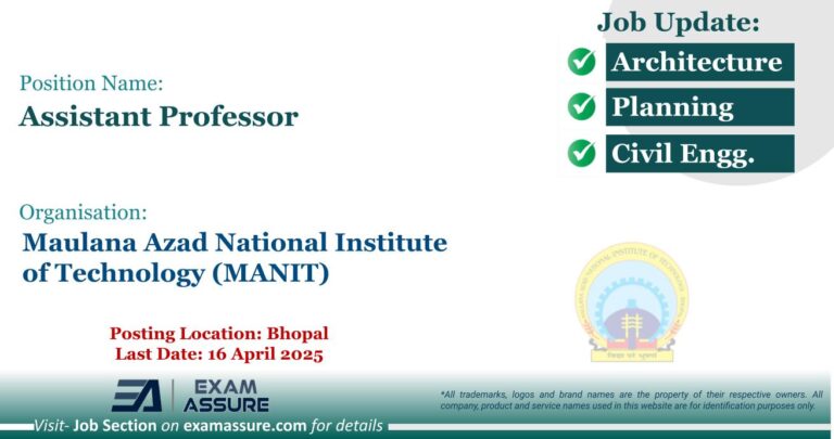 Vacancy for Assistant Professor at Maulana Azad National Institute of Technology (MANIT) | Posting Location: Bhopal (Last Date: 16 April 2025)