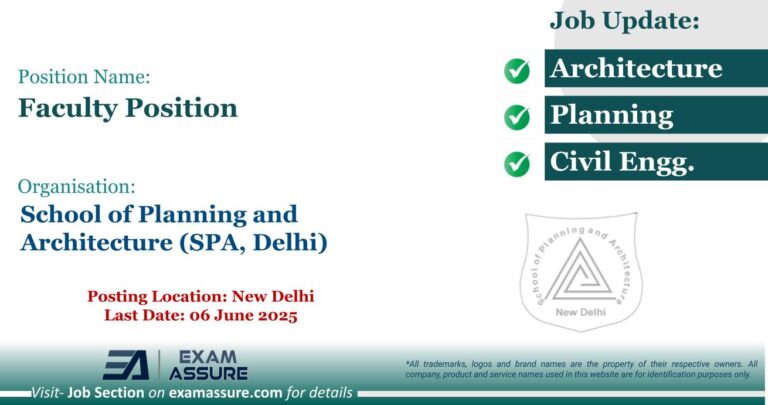 Vacancy for Faculty Position at School of Planning and Architecture (SPA, Delhi) | Posting Location: New Delhi (Last Date: 06 June 2025)