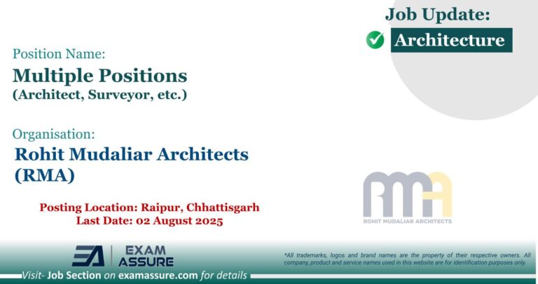 Vacancy for Multiple Positions (Architect, Surveyor, etc.) at Rohit Mudaliar Architects (RMA)| Posting Location: Raipur, Chhattisgarh (Last Date: 02 August 2025)