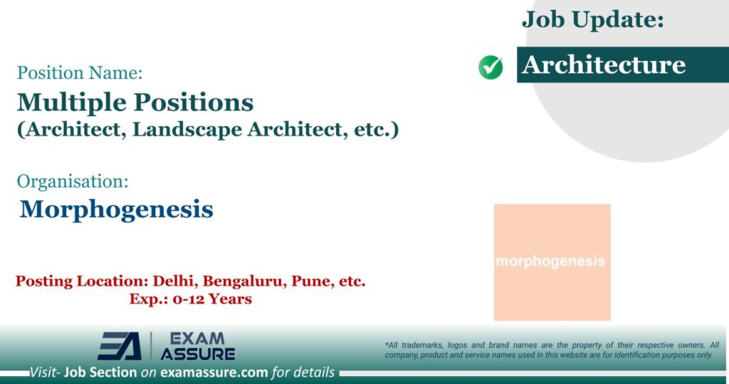 Vacancy for Multiple Positions (Architect, Landscape Architect, etc.) at Morphogenesis | Posting Location: Delhi, Bengaluru, Mumbai & Pune (Exp.: 0-12 Years)