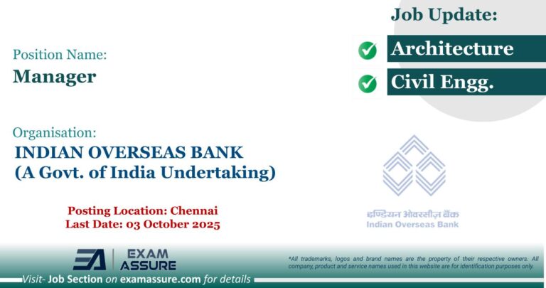Vacancy for Manager at INDIAN OVERSEAS BANK (A Govt. of India Undertaking) | Posting Location: Chennai (Last Date: 03 October 2025)
