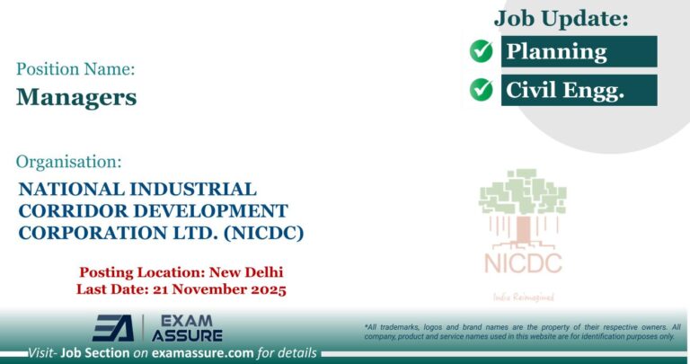 Vacancy for Managers at NATIONAL INDUSTRIAL CORRIDOR DEVELOPMENT CORPORATION LTD. (NICDC) | Posting Location: New Delhi (Last Date: 21 November 2025)