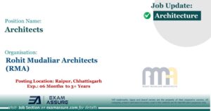 Vacancy for Architects at Rohit Mudaliar Architects (RMA) | Posting Location: Raipur, Chhattisgarh (Exp.: 06 Months to 3+ Years)
