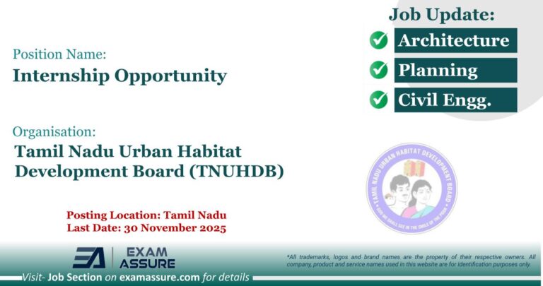 Internship Opportunity at Tamil Nadu Urban Habitat Development Board (TNUHDB) | Posting Location: Tamil Nadu (Last Date: 30 November 2025)