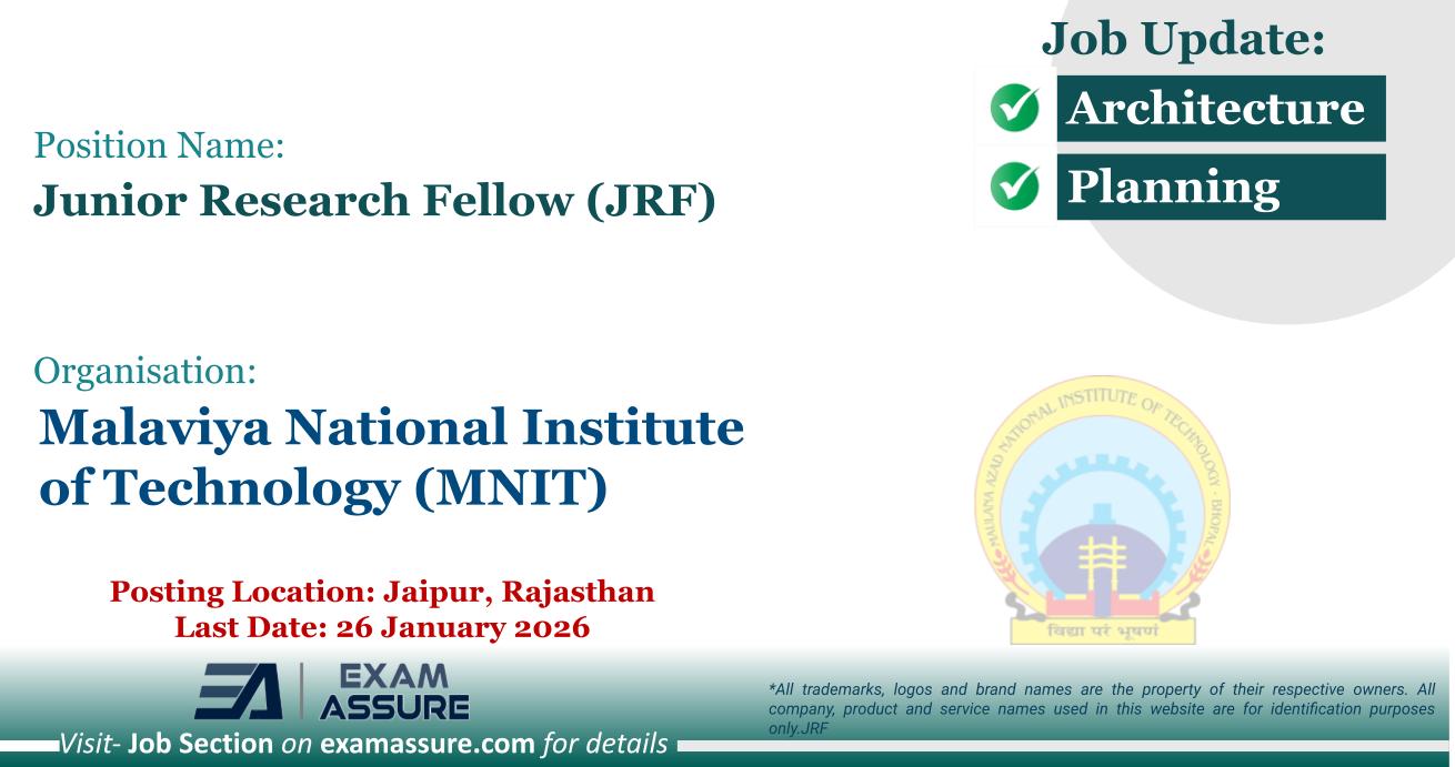 Vacancy for Junior Research Fellow (JRF) at Malaviya National Institute of Technology (MNIT) | Posting Location: Jaipur, Rajasthan (Last Date: 26 January 2026)
