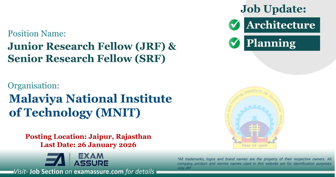 Vacancy for Junior Research Fellow (JRF) & Senior Research Fellow (SRF) at Malaviya National Institute of Technology (MNIT) | Posting Location: Jaipur, Rajasthan (Last Date: 26 January 2026)