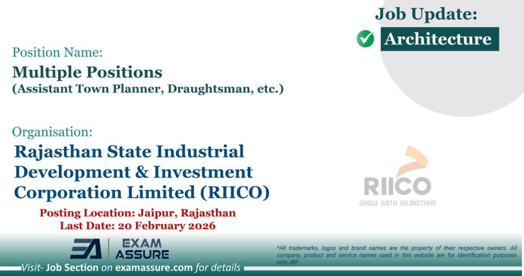 Vacancy for Multiple Positions (Assistant Town Planner, Draughtsman, etc.) at Rajasthan State Industrial Development & Investment Corporation Limited (RIICO) | Posting Location: Jaipur, Rajasthan (Last Date: 20 February 2026)